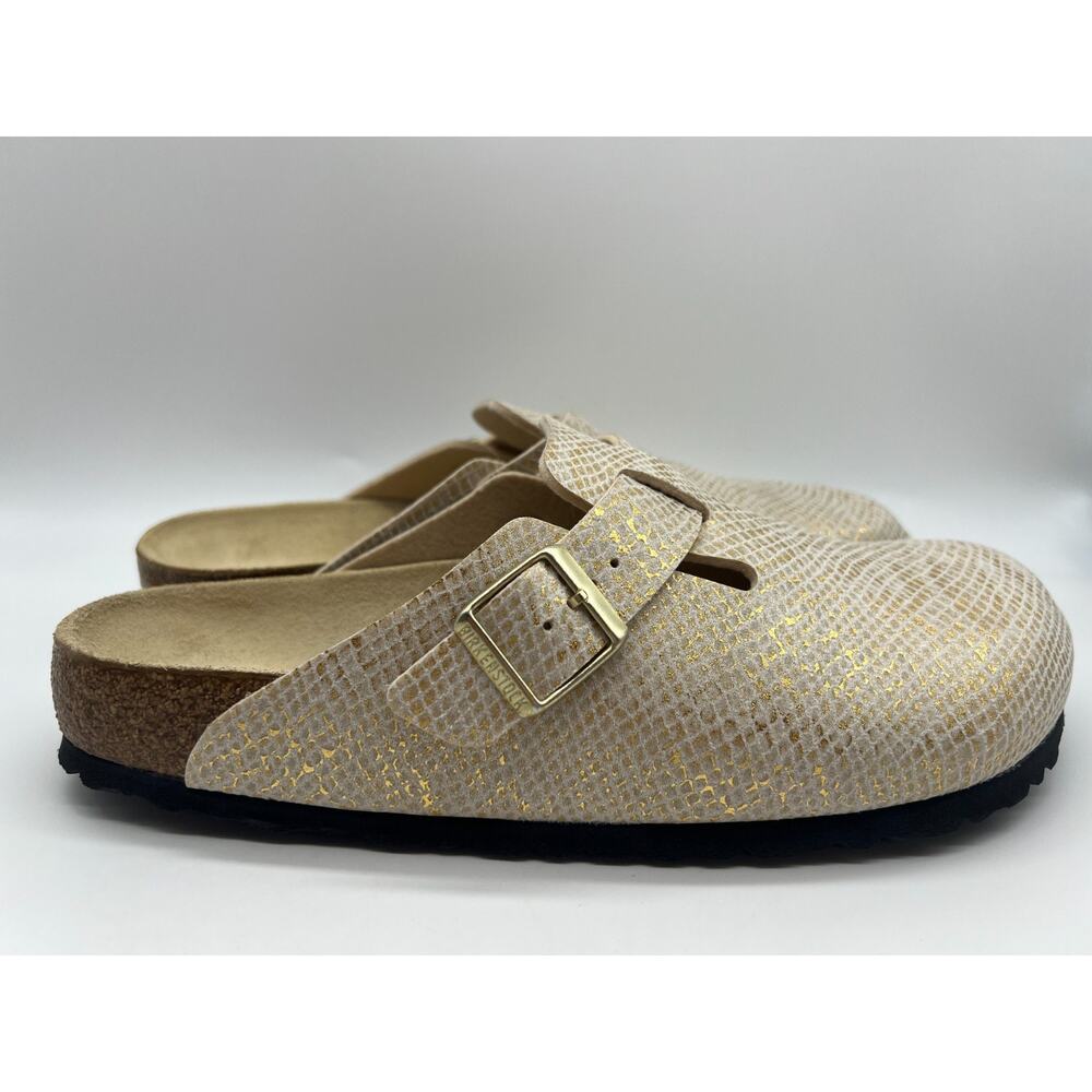 Birkenstock Boston Clogs Men's Size 10 Shiny Gold Python Eggshell New